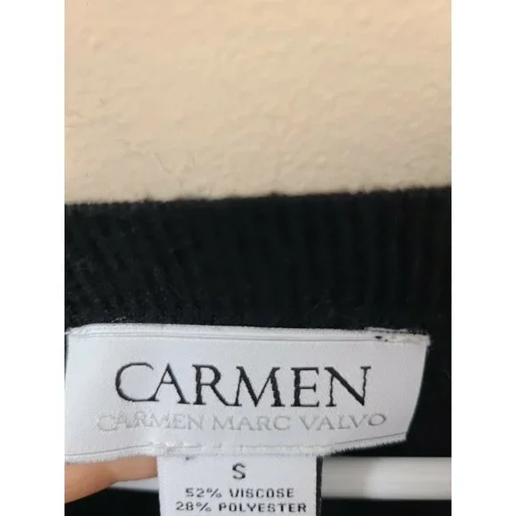 Carmen Marc Valvo Black Dolman Zipper Long Sleeve Pullover Womens Sweater Small - Picture 4 of 9